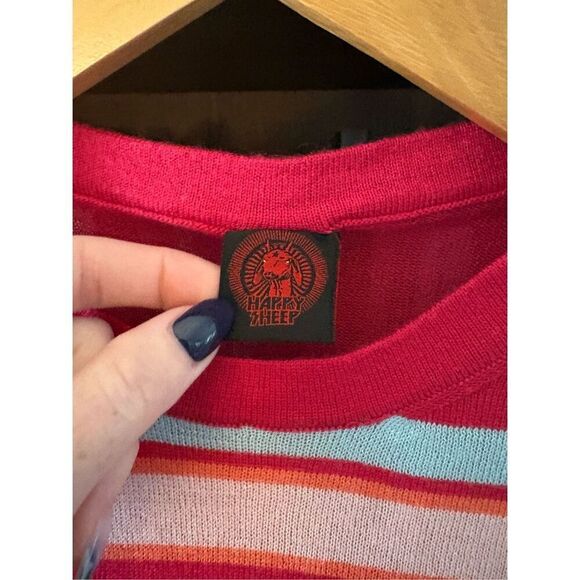 Happy Sheep Pink, Orange & Blue Striped Lightweight Sweater Size Small - Picture 5 of 6